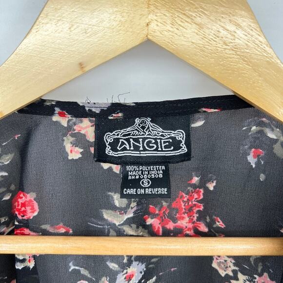 Angie Kimono Black Floral Women’s S Boho Festival Coverup - Picture 3 of 5